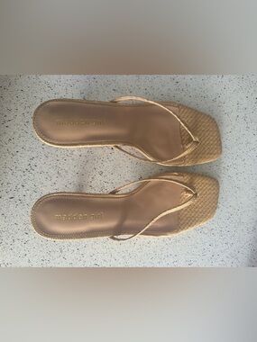 Madden Girl Tan Woven Square-Toe Thong Sandals